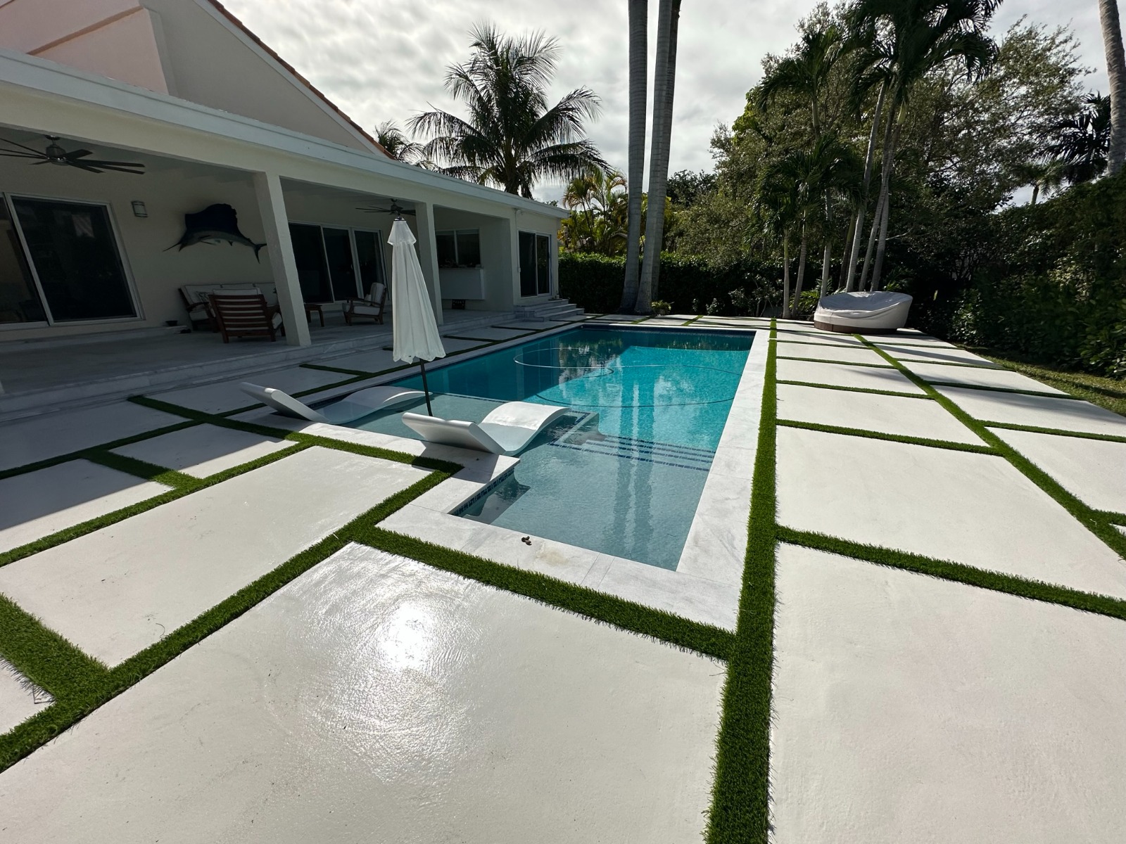Backyard with cool pool